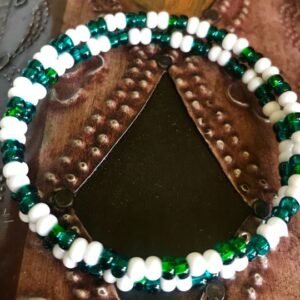 Priestess Miriam's Handcrafted Orisha Spirit Bead Bracelet Green and White
